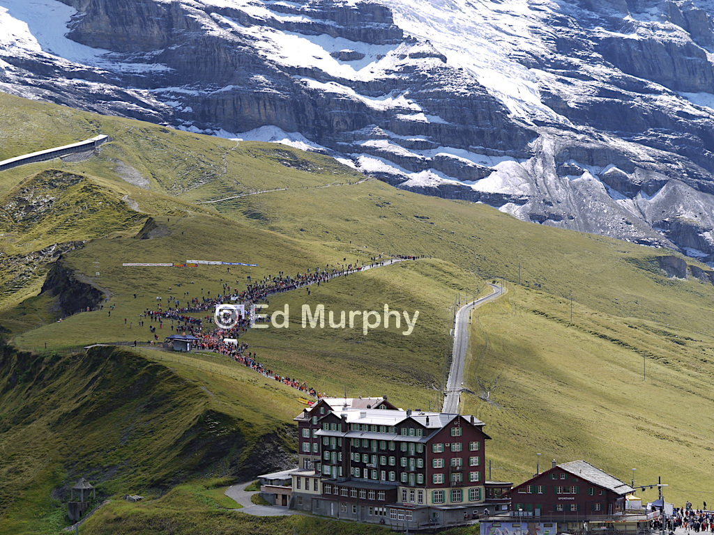 The Jungfrau Marathon finishing line at Kleine Scheidegg