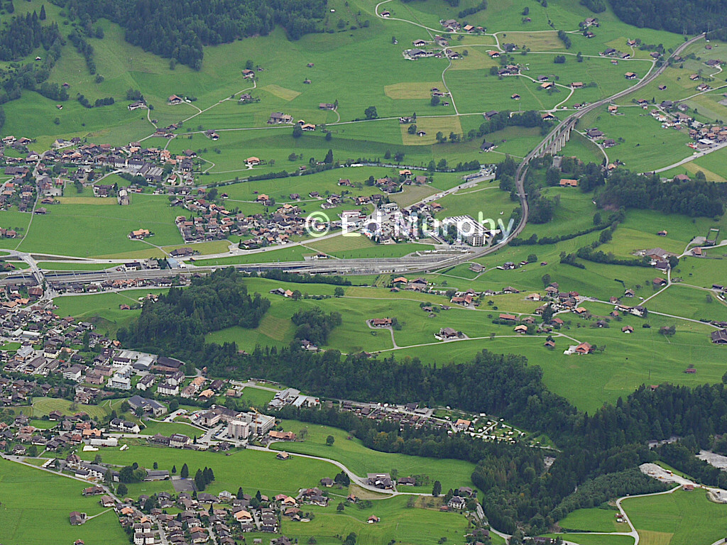 The old and new Lötschberg railway lines at Frutigen