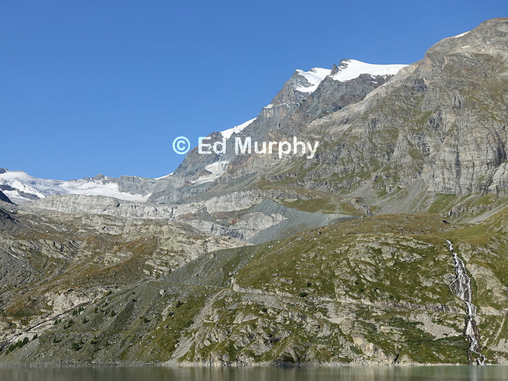 The Strahlhorn looming above the Mattmark Reservoir