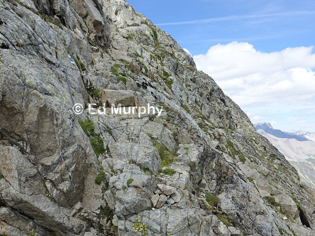 Steep upper section of the Piz Ot track
