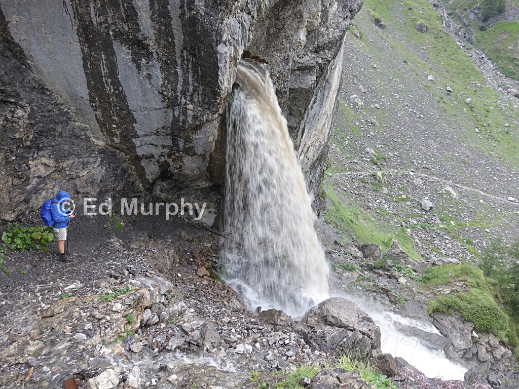 Brand new water feature on the path below the Gelten Hut after a storm