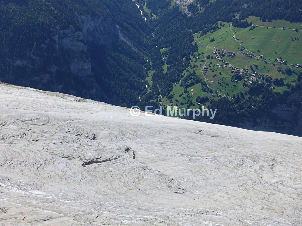 The Strahlplatten and Gimmelwald village below