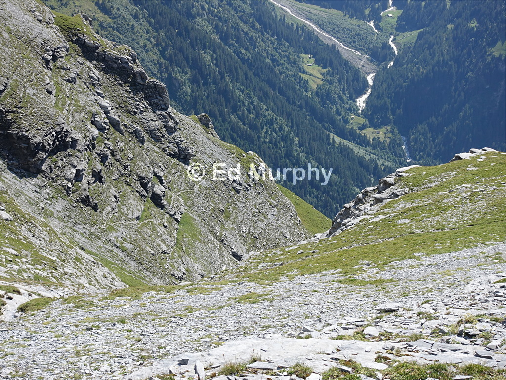 The Silberhorn Hut track in stony terrain