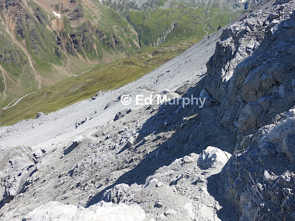 The upper stretch of the track up Piz Umbrail