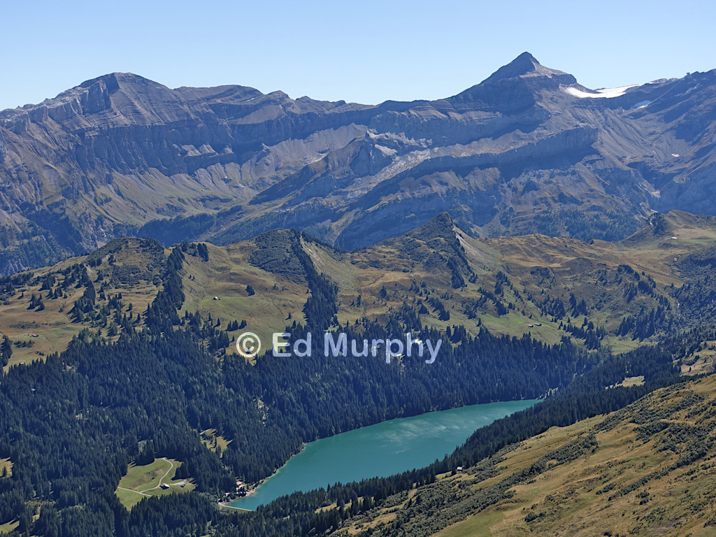 The Arnensee Reservoir and the Oldenhorn seen from the Wittenberghorn
