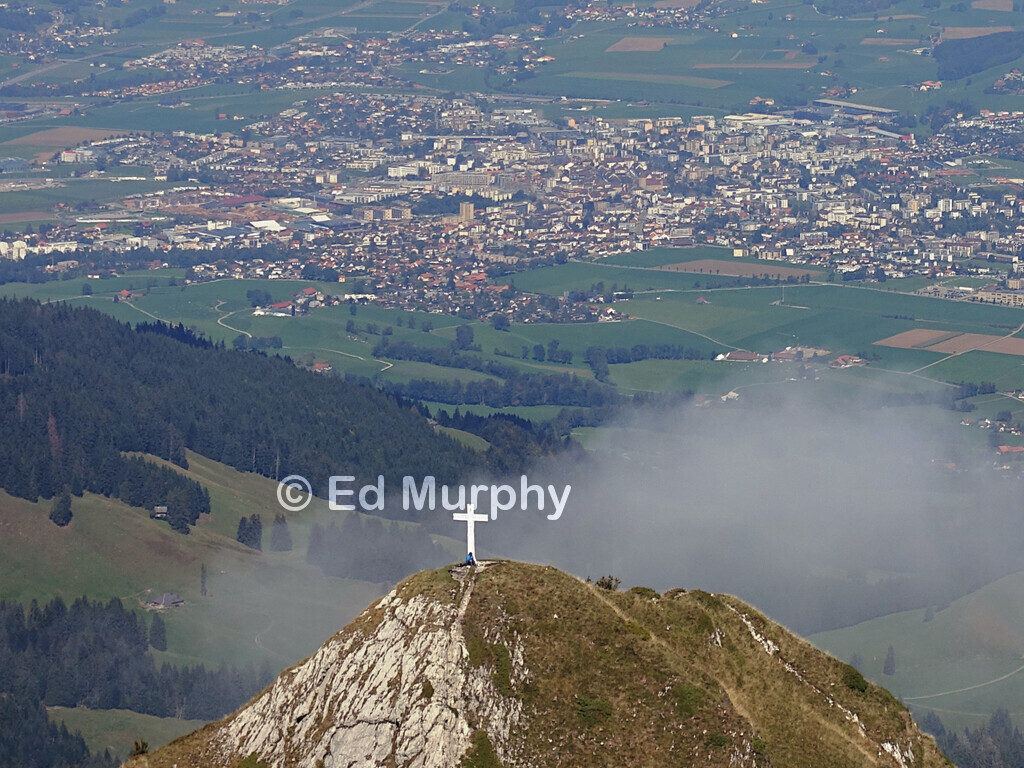 The Mol&eacute;son's lower summit and the town of Bulle