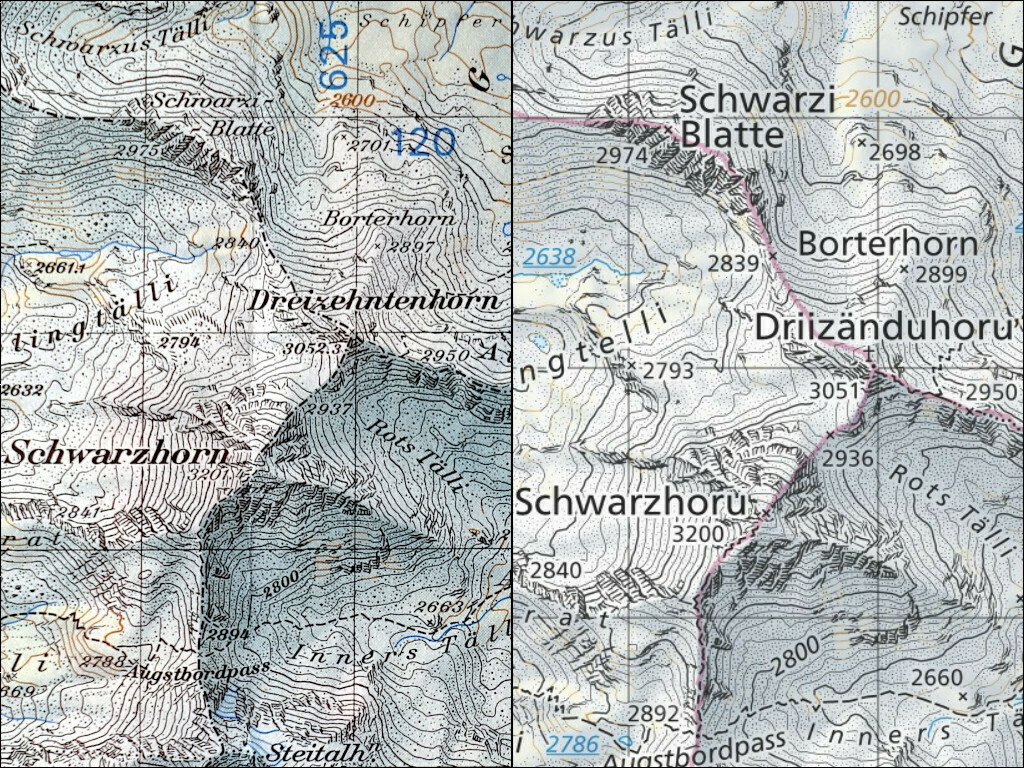 Language changes in the Swiss Landeskarte